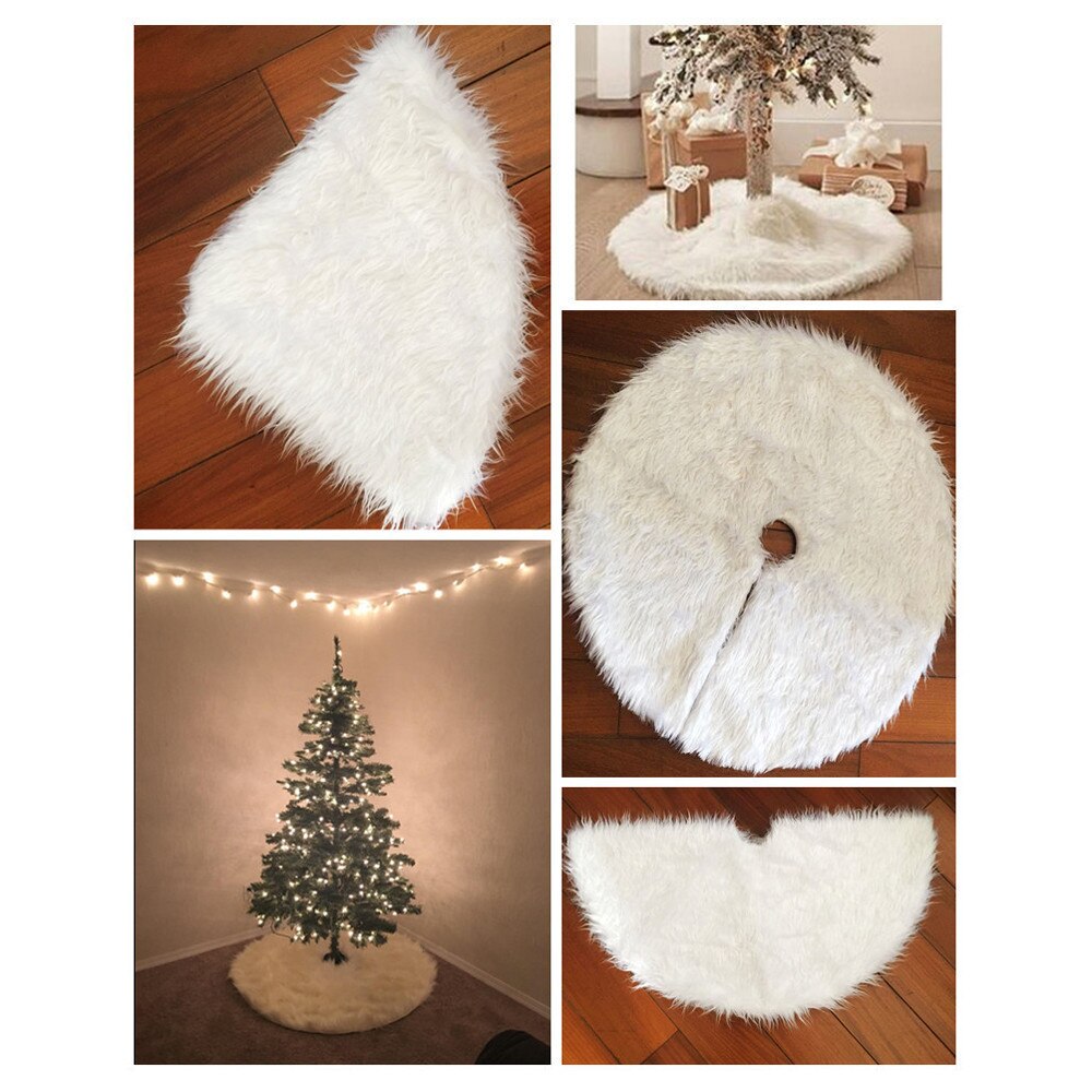 Christmas Gift White Snow Plush Christmas Tree Skirt Base Floor Mat Cover Merry Christmas tree ornaments New Year Decorations For Home 25