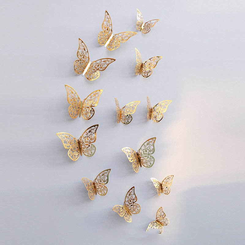 Skhek 12Pcs 3D Hollow Butterfly Wall Sticker For Home Decoration DIY Wall Stickers For Kids Rooms Party Wedding Decor Butterfly Fridge