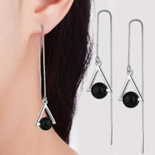 Load image into Gallery viewer, Christmas Gift Beautiful Triangle Geometric 925 Sterling Silver Jewelry Long Exaggerated Natural Black Crystal Tassel Dangle Earrings   SE315