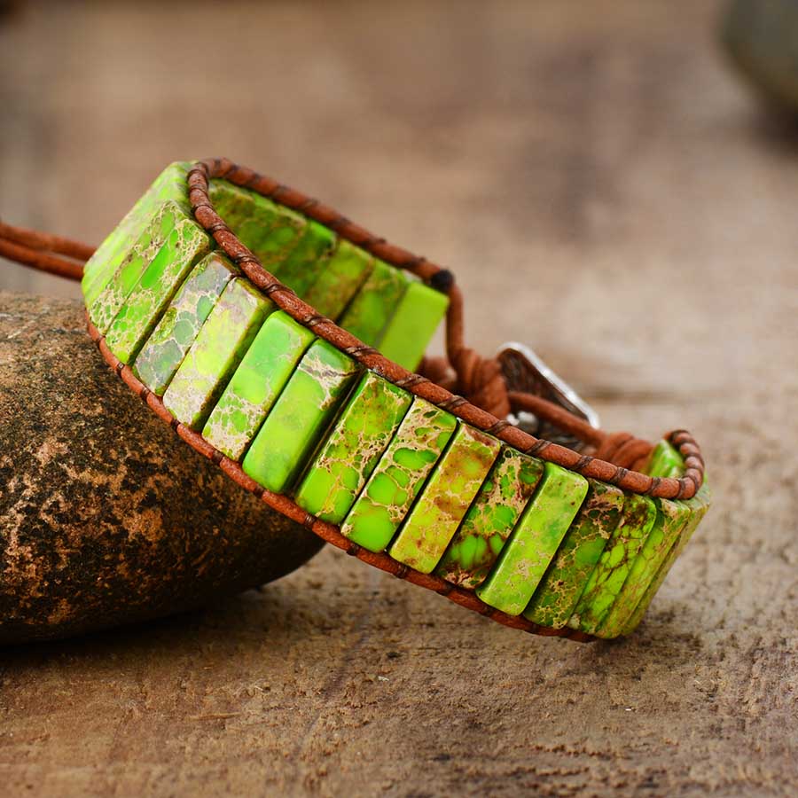 Skhek Unisex Bohemian Bracelets Tube Natural Stone Beaded Single Leather Wrap Bangle Couples Jewelry Bestfriend Gifts Dropship