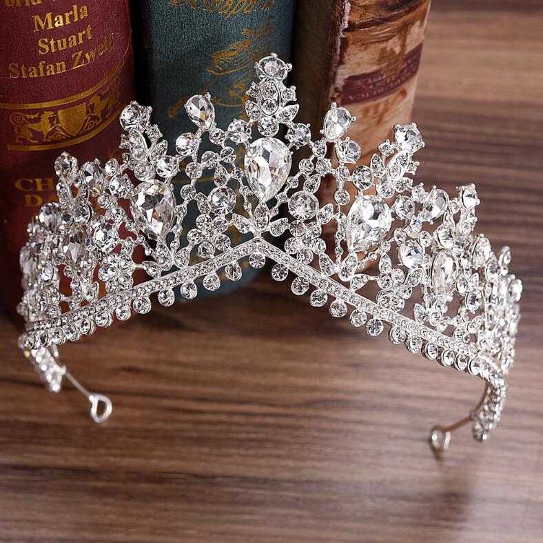 KMVEXO 2020 European Red Green Crystal Big Crown Headwear Bridal Wedding Hair Accessories Jewelry Bride Tiaras Princess Crowns