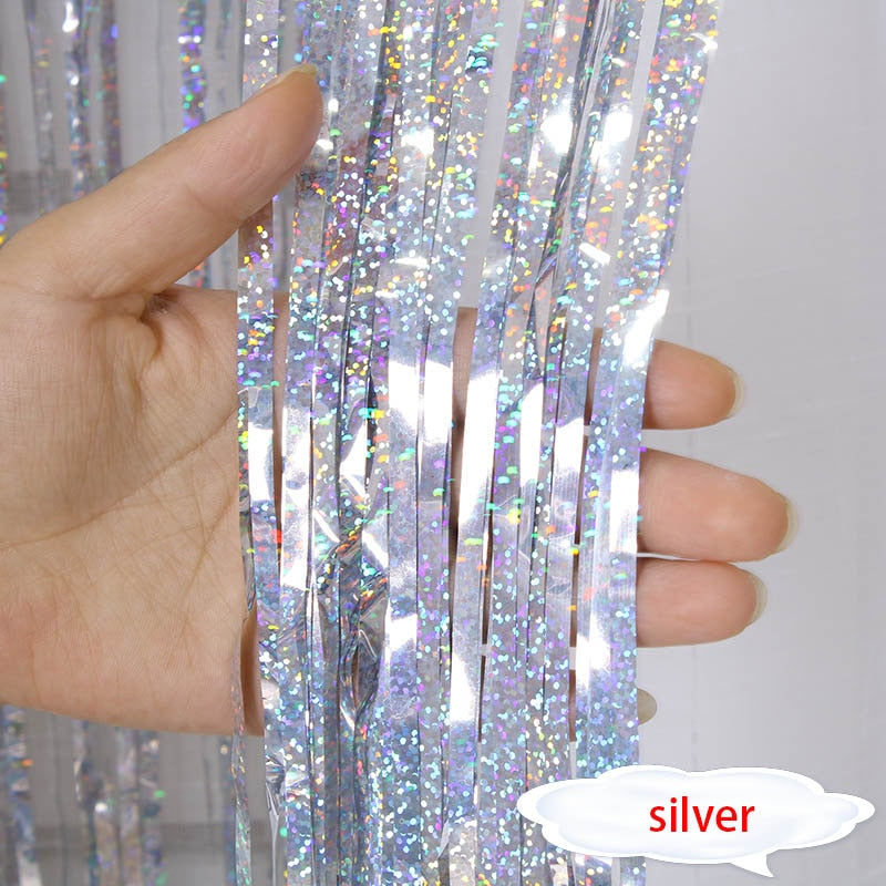 2-4M Photo Booth Backdrop Tinsel Glitter Curtain Metallic Foil Backdrop Rain Curtain Baby Shower Wedding Party Decoration Drapes