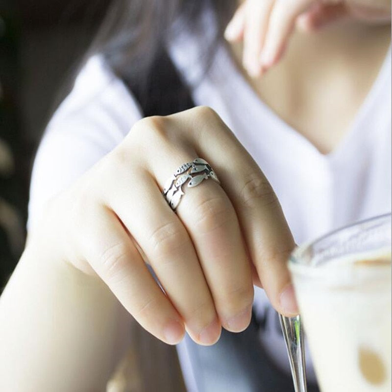 Christmas Gift Hot New Fashion Animal 925 Sterling Silver Jewelry Cute Fish Creative Personality Retro Adjustable Rings Birthday Gift  R027