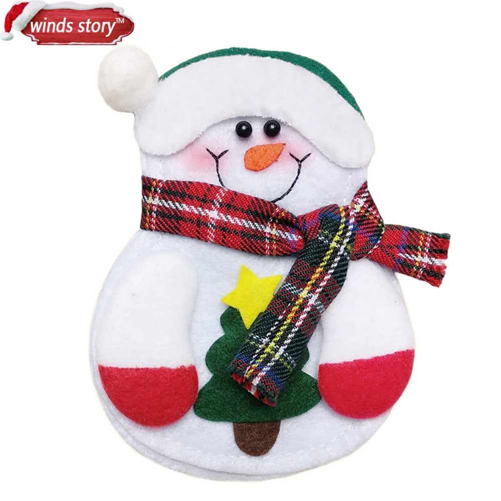 Christmas Gift 8pcs Christmas Decorations Snowman Kitchen Tableware Holder bag Party gift Xmas ornament Christmas decorations for home table