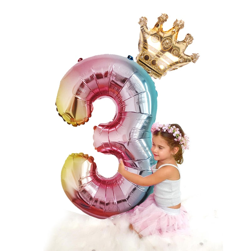 2pcs 32inch Rainbow number Foil Balloons air Balloon birthday party decorations kids Rose gold pink silver blue 0-9 Digit ball