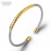 Load image into Gallery viewer, FYSARA Famous Brand Punk Black Silver Cable Wire Designers Bangles Thin Cuff Bracelet For Women Stainless Steel Jewelry Gifts