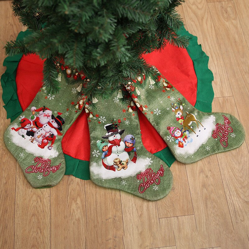 Christmas Gift Green Christmas Socks Gift Bag Christmas Decorations Large Printed Christmas Socks Gifts Candy Socks Hanging Ornaments
