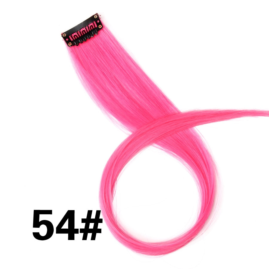 Synthetic Long Straight Women High Temperature Synthetic Clip In Hair Extension Hairpiece Purple Pink Red Blue Rose Colorful