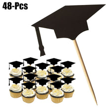 Load image into Gallery viewer, Skhek Graduation Party 48Pcs Cake Topper Bachelor Cap Cake Topper Graduation Cap Cupcake Topper DIY Party Cake Topper with Toothpicks and Glues
