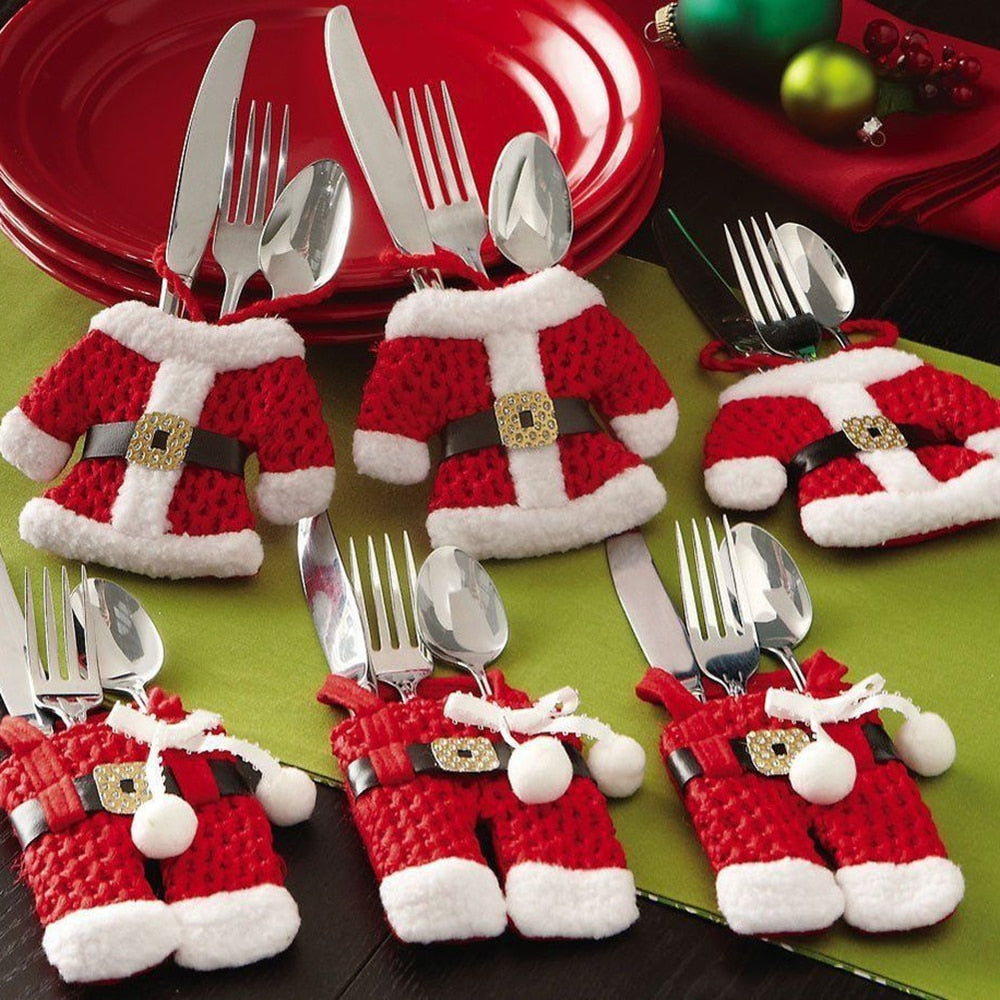 6Pcs New Year Christmas Tree Hanging Decorations Chirstmas Tableware Holder Knife Fork Cutlery Set Skirt Pants Navidad Natal,Q