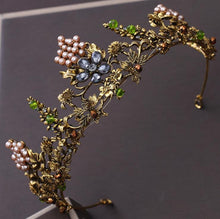 Load image into Gallery viewer, KMVEXO Baroque Vintage Gold Crystal Flowers Beads Tiaras Rhinestone Queen Crowns Wedding Hair Accessories Luxury Headband Diadem