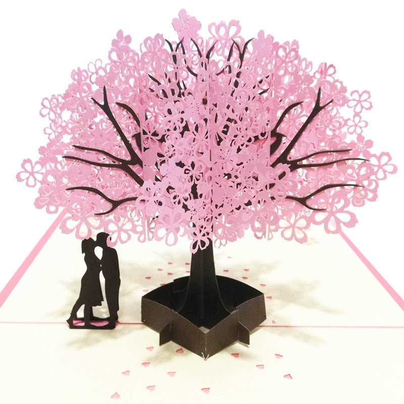 3D Pop UP Card Wedding Cherry Tree Invitations Cards Valentine's Day Anniversary  Greeting Handmade Card Greeting Postcard Gifts