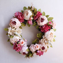 Load image into Gallery viewer, White Peony Wreath Christmas Wreath Door Wall Hanging Ornament Rattan Round Garland Decoration Artificial Flower Fake Flower