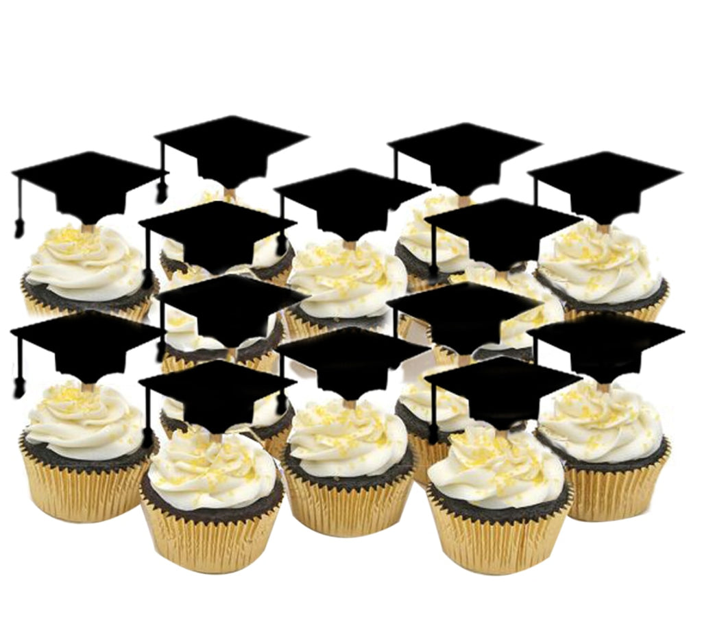 Skhek Graduation Party 48Pcs Cake Topper Bachelor Cap Cake Topper Graduation Cap Cupcake Topper DIY Party Cake Topper with Toothpicks and Glues