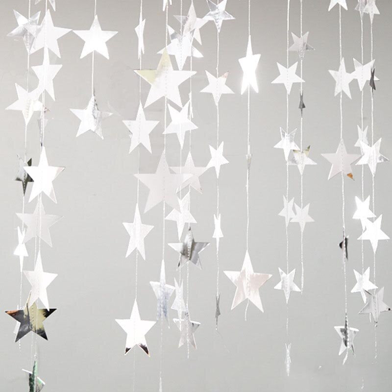 4M Bright Gold Silver Paper Garland Star String Banners Wedding Banner For Party Home Wall Hanging Decoration baby shower favors