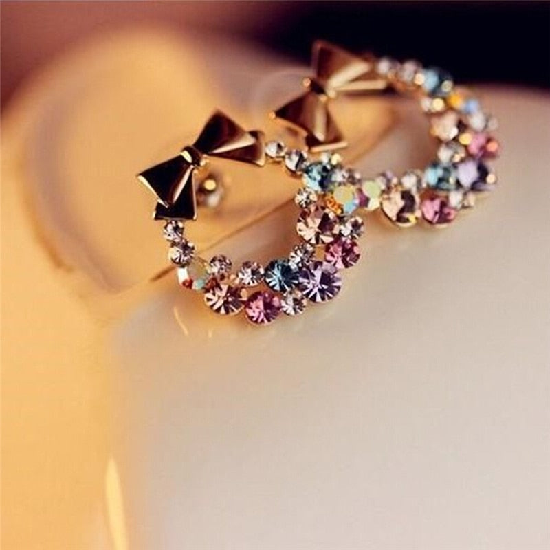 2021 Fashion Crystal Earrings For Women Rhinestones Stud Earring Bow Earings Colorful Vintage Jewelry Christmas gift