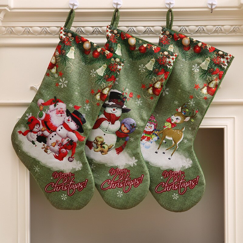 Christmas Gift Green Christmas Socks Gift Bag Christmas Decorations Large Printed Christmas Socks Gifts Candy Socks Hanging Ornaments