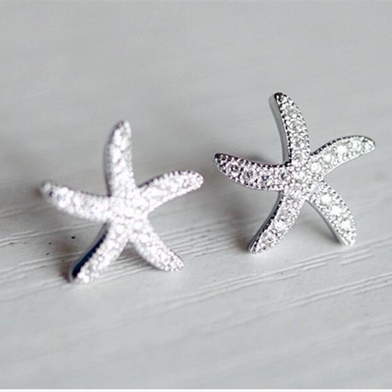 Christmas Gift New Fashion Anti-allergic 925 Sterling Silver Jewelry  Micro-embedded Crystal Starfish Personality Exquisite Earrings   E037