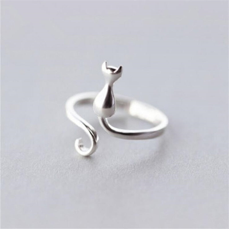 Christmas Gift New Fashion Sweet Popular Cute Animal 925 Sterling Silver Jewelry Not Allergic Exquisite Cat Simple Opening Rings  R118