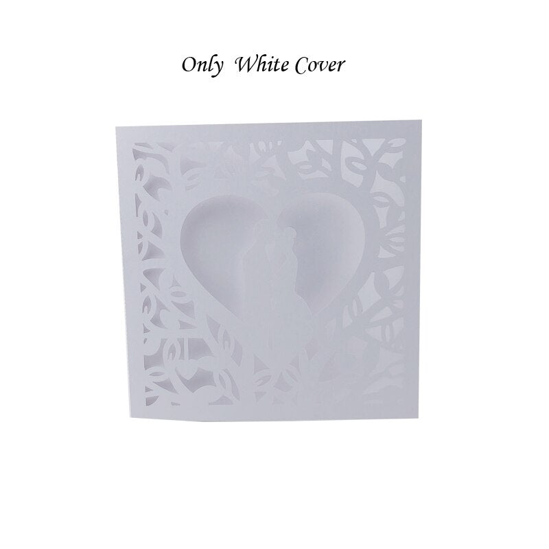 50pcs Blue White Gold Red Hollow Heart Laser Cut Marriage Wedding Invitations Card Greeting Card Print Postcard Party Supplies