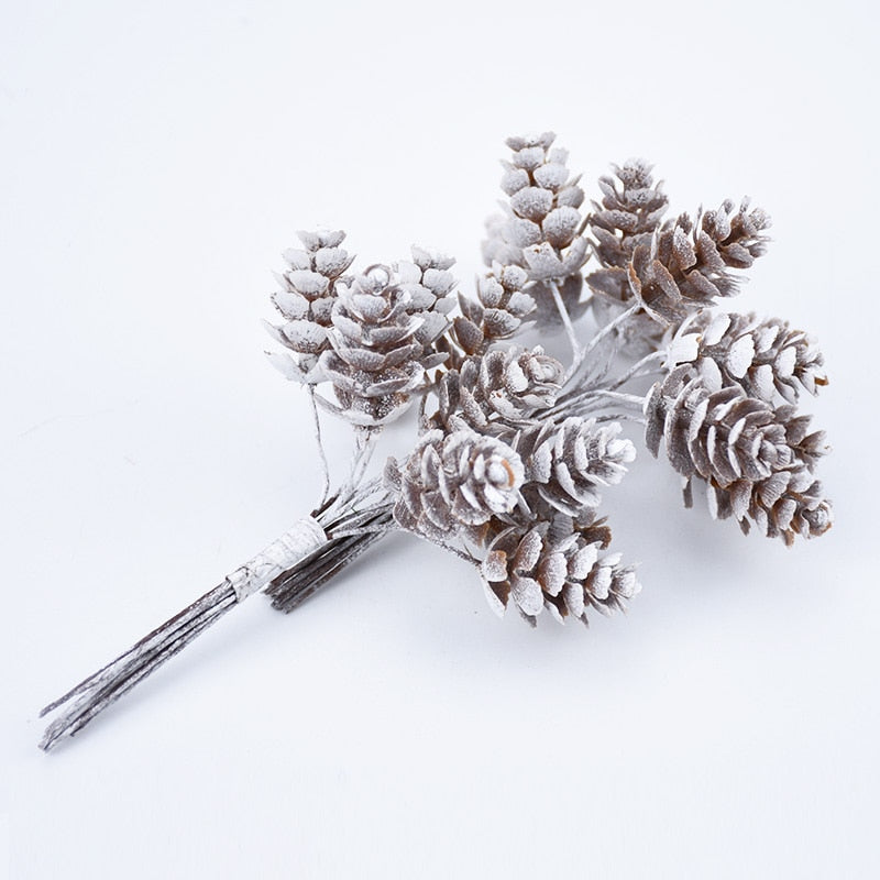 Skhek  10Pcs/Bundle Artificial Plants Fake Pine Cone Decorative Flowers Wreaths Christmas Home Decor Diy Gifts Handmade Pompon
