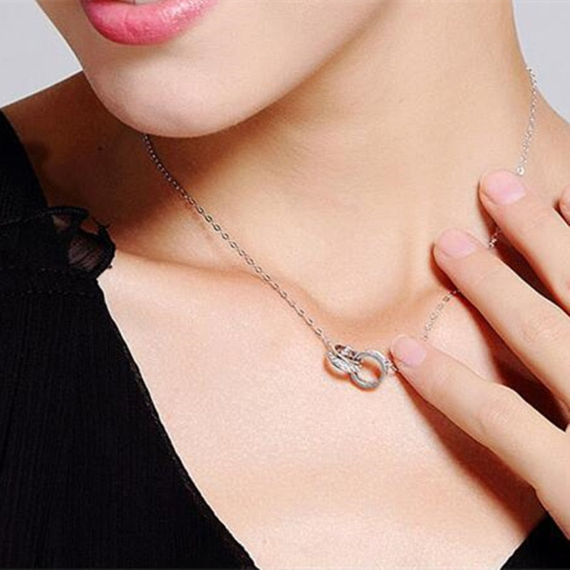 Christmas Gift 925 Sterling Silver Jewelry Korean Version Of The New Simple Fashion Bicyclic Brilliant Clavicle Chain Pendant Necklaces  XL007
