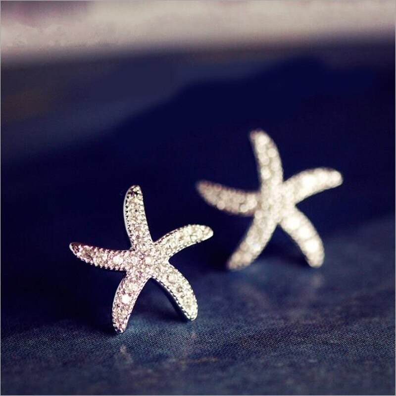 Christmas Gift New Fashion Anti-allergic 925 Sterling Silver Jewelry  Micro-embedded Crystal Starfish Personality Exquisite Earrings   E037