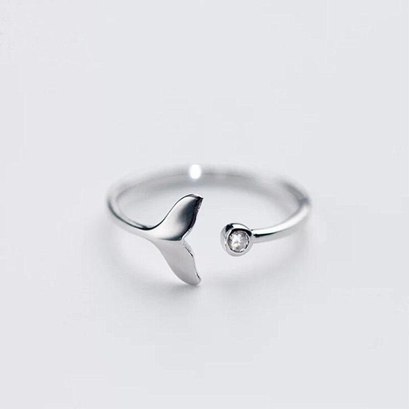 Christmas Gift New Arrival Personality Beautiful 925 Sterling Silver Jewelry Fishtail Fish Wave Crystal Opening Rings  R074