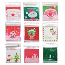 Load image into Gallery viewer, 50Pcs 10x10cm Christmas Candy Cookie Gift Bags Plastic Self-adhesive Biscuits Snack Packaging Bags Xmas Party Decoration Favors