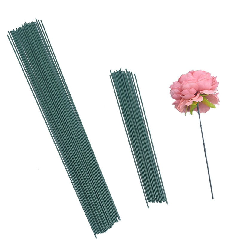 20Pcs 15/25/40cm Artificial Green Flower Stem DIY Floral Material Handmade Wire Stem Accessoies for Wedding Home Decoration