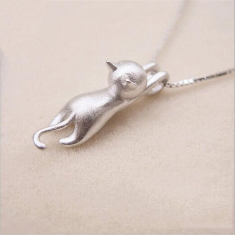 Christmas Gift Popular 925 Sterling Silver Jewelry  Korean Fashion Simple Animal Cute Kitty Clavicle Chain Pendant Cat Necklaces   XL003