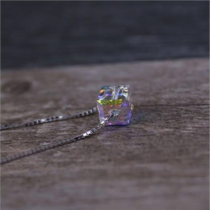 Christmas Gift New 925 Sterling Silver Jewelry Fashion Genuine Light Candy Square Crystal Clavicle Chain Female Pendant Necklaces  XL104