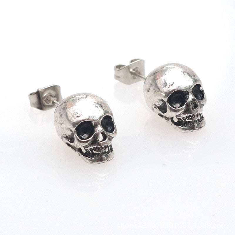 Fashion Punk Skull Skeleton Stud Earrings Silver Color Ear  for Women Men Couple Party  Gothic Ear s H4E756