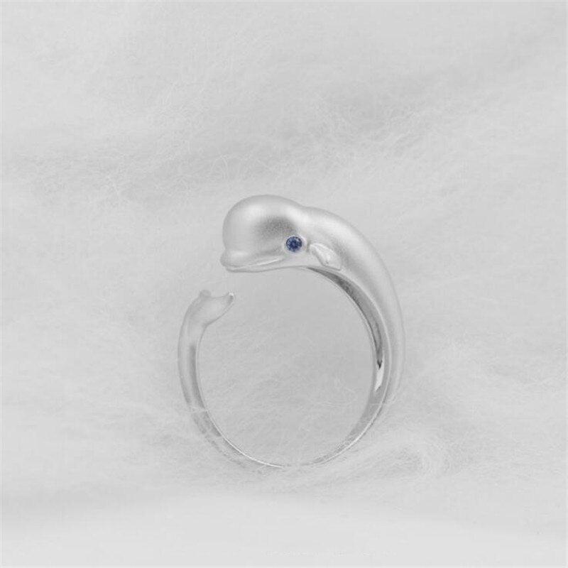 Christmas Gift New Original Exquisite Popular Beautiful Fashion 925 Sterling Silver Jewelry Blue Eyes Whale Fish Crystal Opening Rings R194