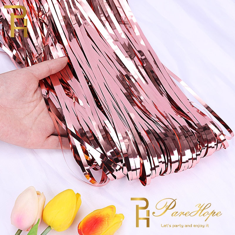 Wedding Backdrop Fringe Tinsel Curtain Foil Rain Curtains Kids Birthday Unicorn Party Decorations Baby Shower Photo Booth Drapes