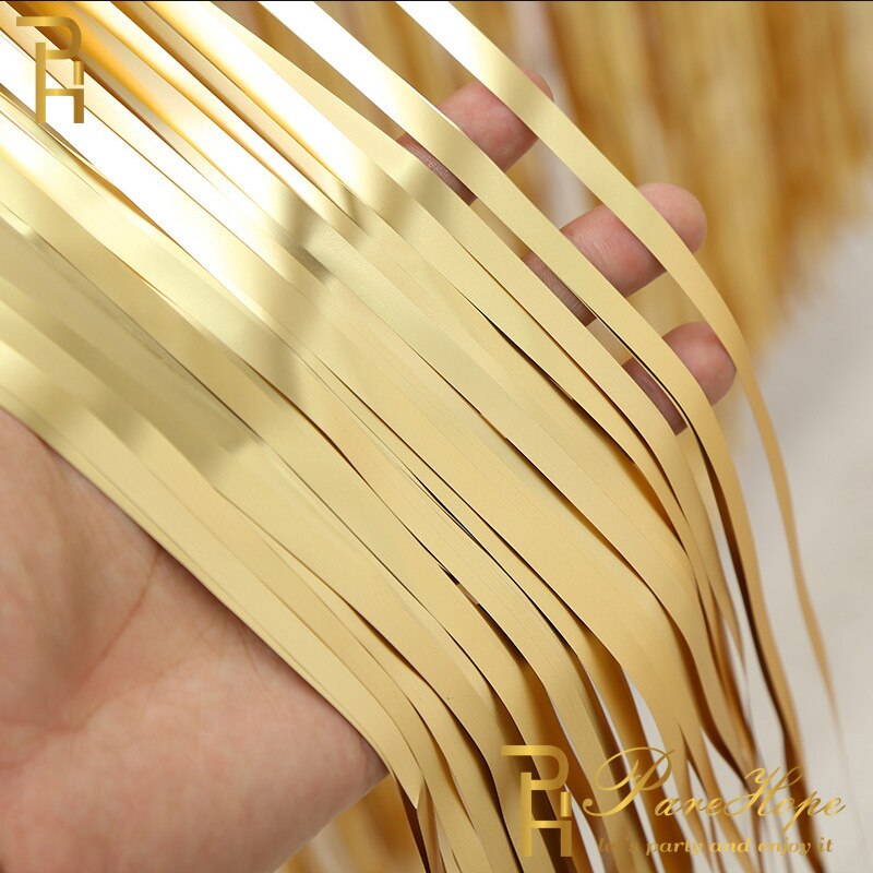 2M-3M Champagne Gold Matte Party Backdrop Fringe Tinsel Foil Curtains Adult Happy Birthday Wedding Decoration Photo Booth Drape