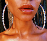 Skhek Shiny Rhinestone Big Hoop Earrings For Women Round Circle Aros Aretes Round Hoop Earrings Jewelry For Gift Female