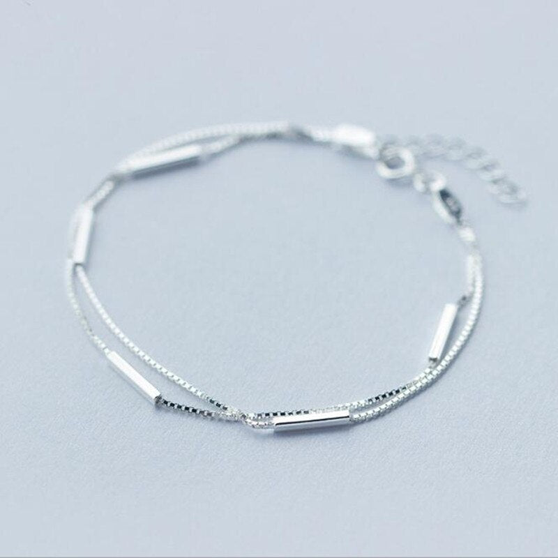 Christmas Gift Personality New Art 925 Sterling Silver Jewelry Female Simple Bar Round Stick Double High-quality Popular Bracelet  SL003