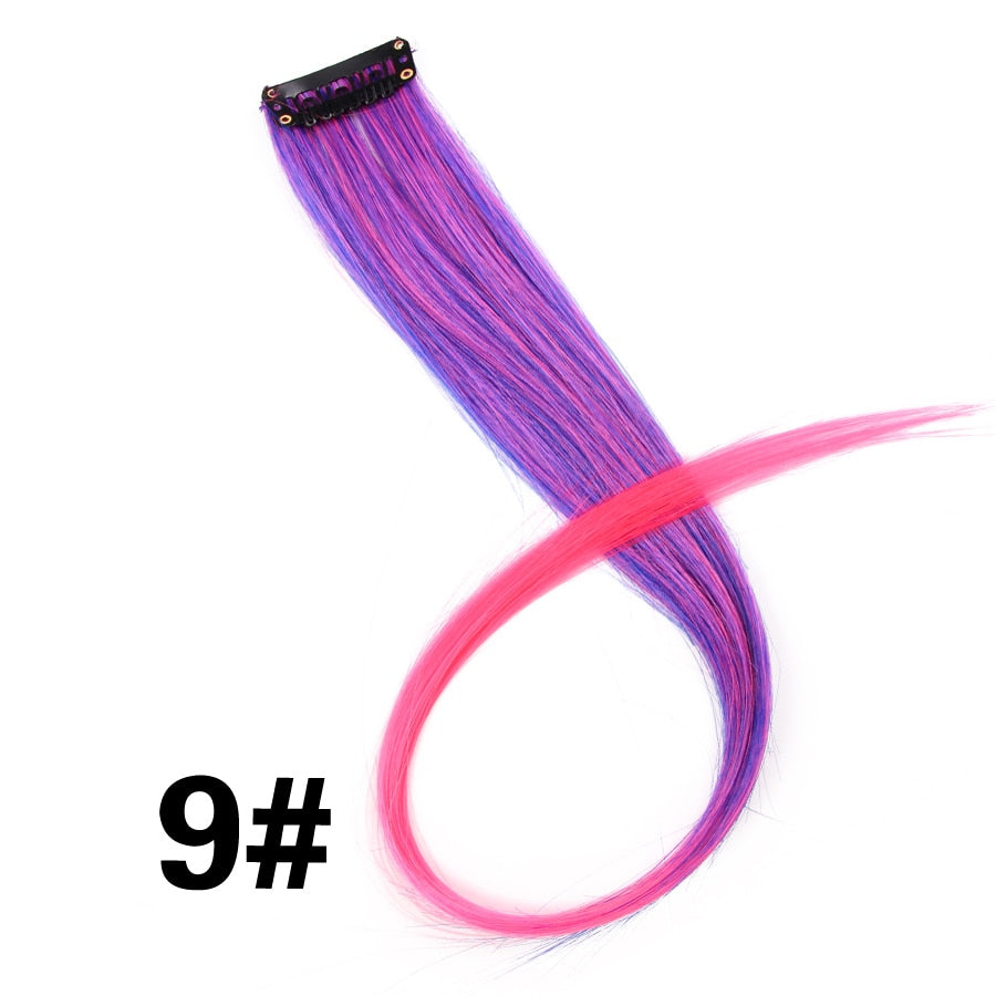 Synthetic Long Straight Women High Temperature Synthetic Clip In Hair Extension Hairpiece Purple Pink Red Blue Rose Colorful