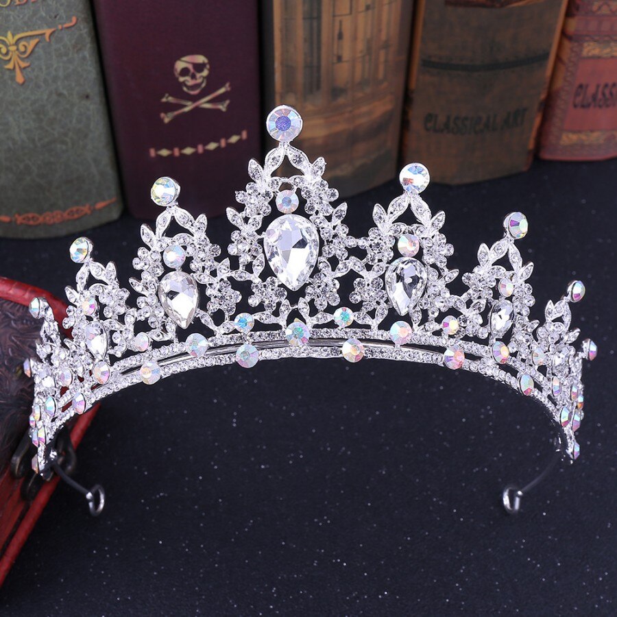 Baroque Luxury Rhinestone Beads Bridal Crown Tiaras Silver Color Crystal Diadem Tiaras Bride Headbands Wedding Hair Accessories