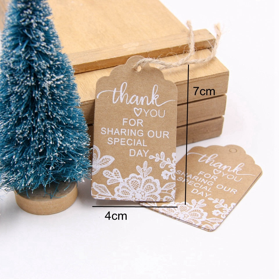 50PCS Kraft Paper Tags DIY Handmade/Thank You Multi Style Crafts Hang Tag With Rope Labels Gift Wrapping Supplies Wedding Favors
