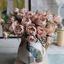 Load image into Gallery viewer, Skhek Graduation Party Shabby chic Bouquet European Pretty Bride Wedding Small Peony Silk Flowers Cheap Mini Fake Flowers for Home Decoration Indoor