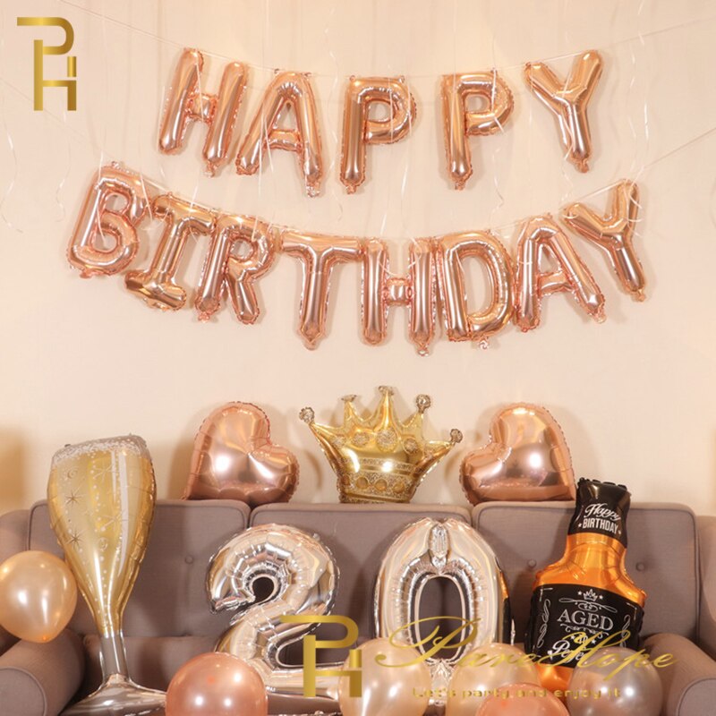 16inch Happy Birthday Alphabet Balloon Rose Gold Letter Foil Balloons Adult Party Decorations Kids Baby Shower Infant Balloon