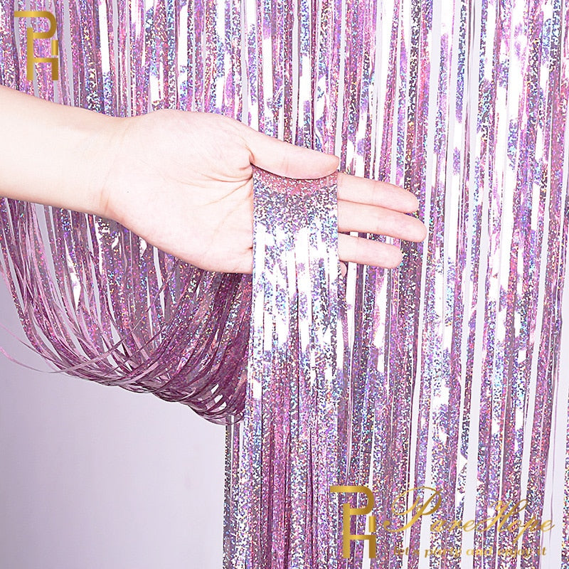 2-4M Photo Booth Backdrop Tinsel Glitter Curtain Metallic Foil Backdrop Rain Curtain Baby Shower Wedding Party Decoration Drapes