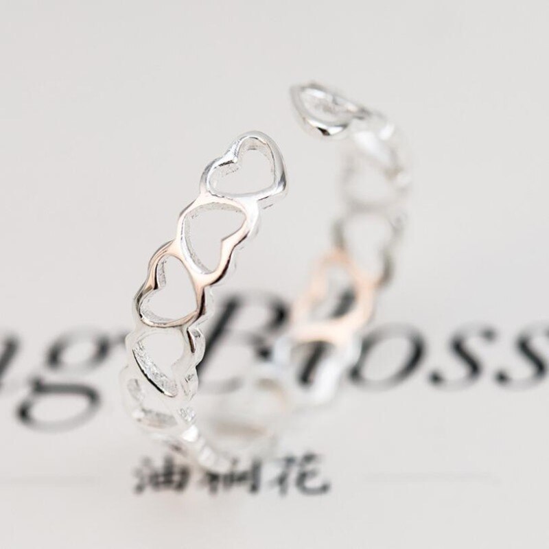 Christmas Gift New Popular 925 Sterling Silver Jewelry Fine Small Fresh Fashion Simple Heart-shaped Love Hollow Opening Rings      R033