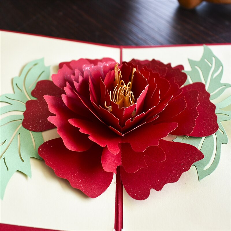 Pop-Up Flower Card 3D Mothers Day Greeting Cards for Mom Thanks Giving Birthday Anniversary Peony