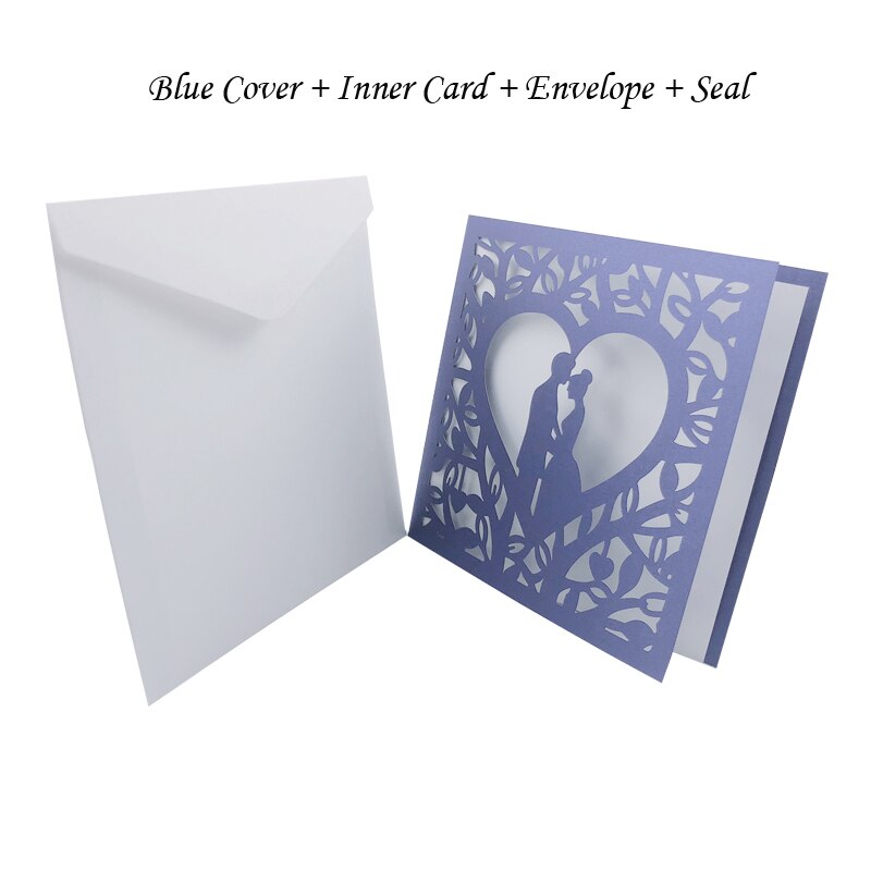 50pcs Blue White Gold Red Hollow Heart Laser Cut Marriage Wedding Invitations Card Greeting Card Print Postcard Party Supplies