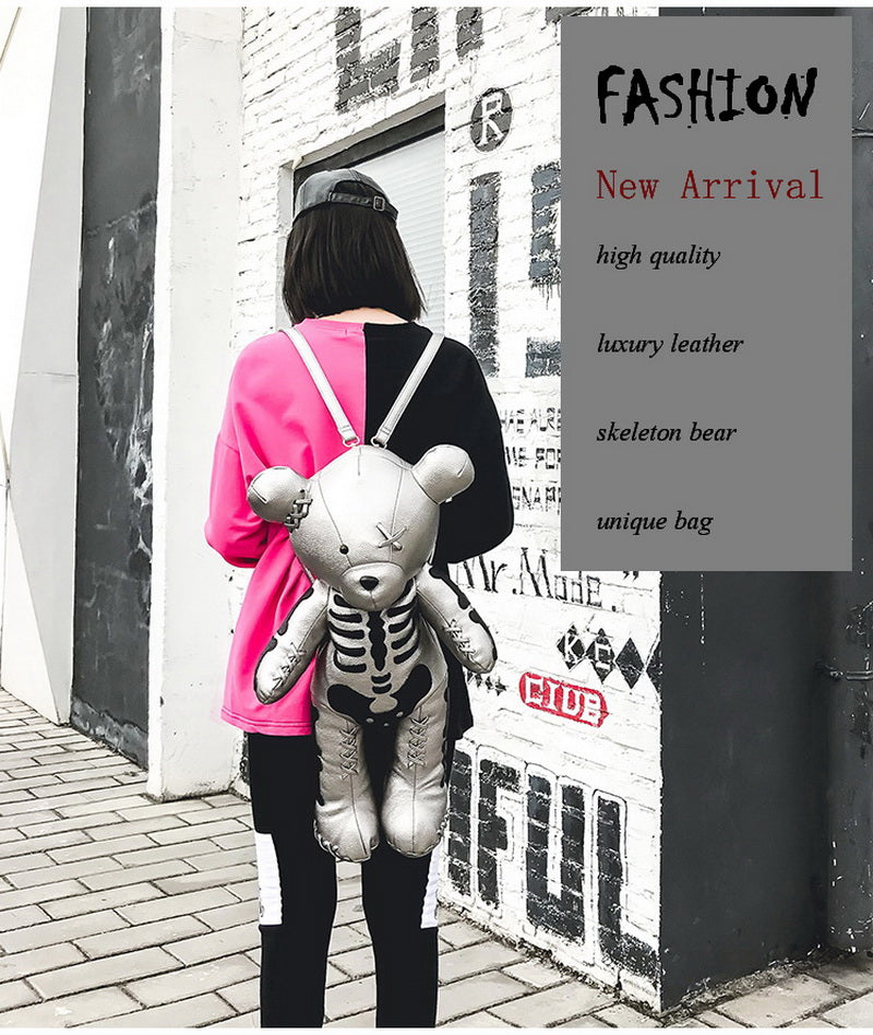 Skhek Back to school supplies Fashion Skeleton Bear Female Backpack Punk Style School Bags Designer Backpacks For Adolescent Girls Gifts WHDV0324
