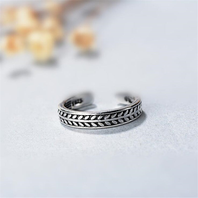 Christmas Gift New Personality Temperament Leaf Retro Thai Silver 925 Sterling Silver Jewelry Olive Leaf Creative Opening Rings R097