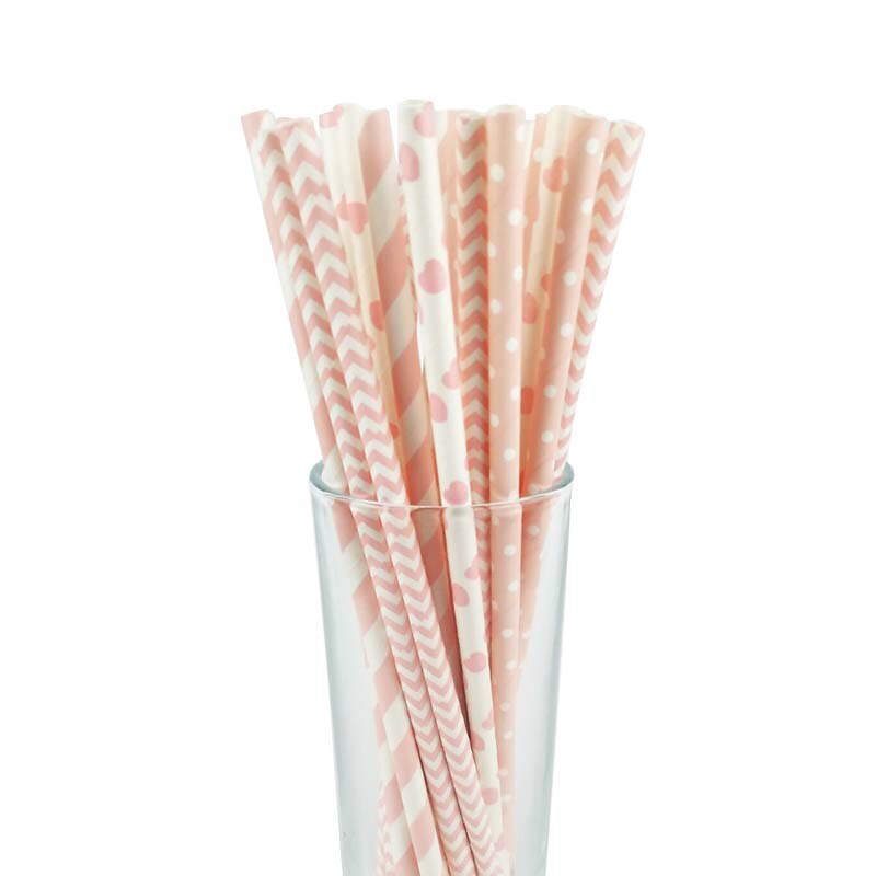 25pcs Paper Straws Party Supply Colorful Mixed Paper Straw Birthday Party Decorations Kids Baby Shower Paper Drinking Straws